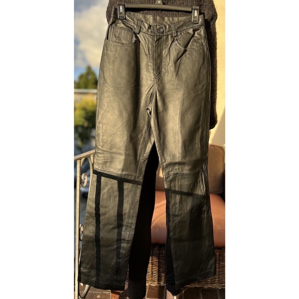 Newport News Womens Black Easy Style High Rise Leather Pants Size 6